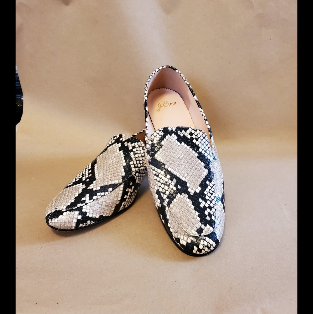 J Crew Snakeskin Print Leather Smoking Slippers like new